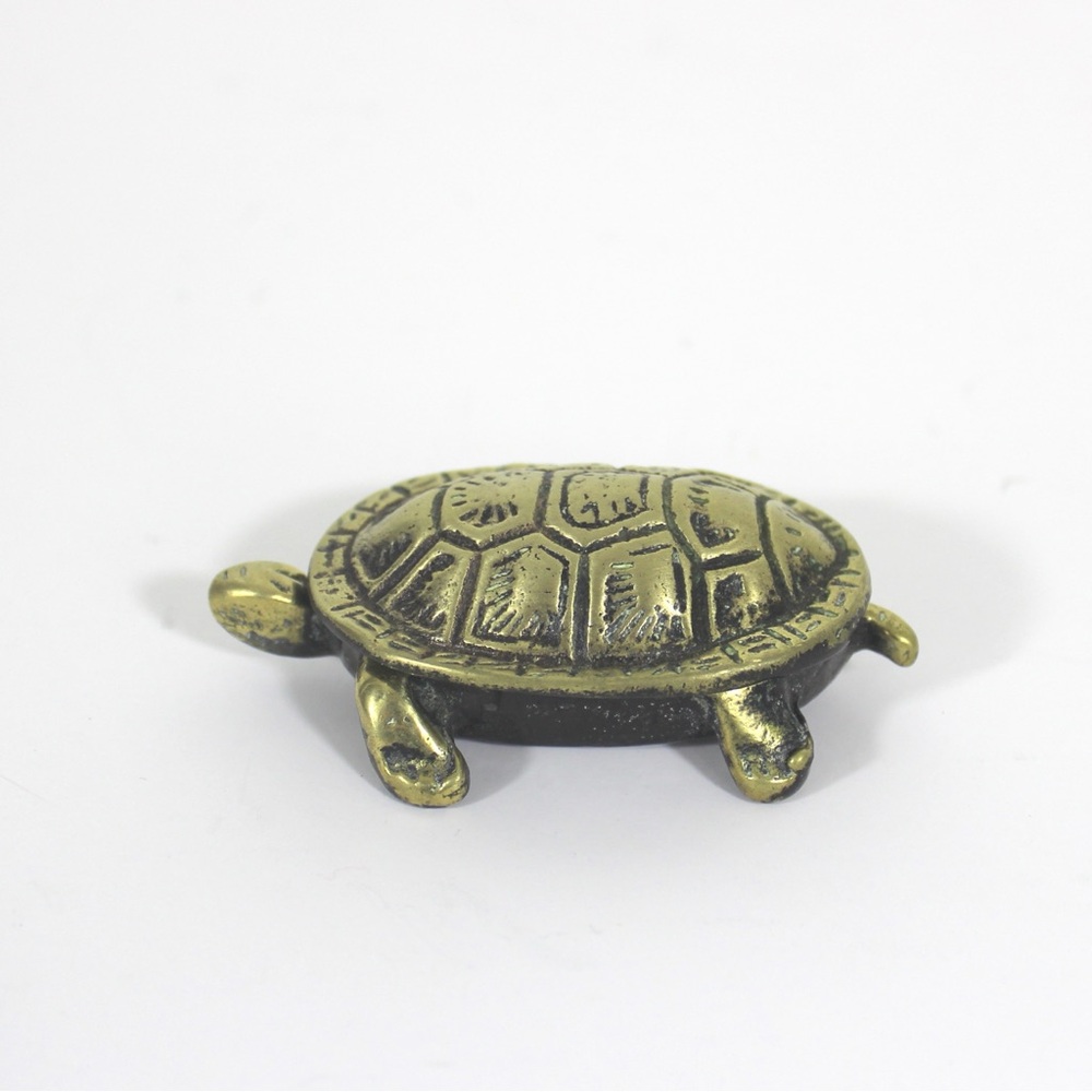 Small Brass Turtle Trinket Box with Opening Lid Pill Box Stash Box